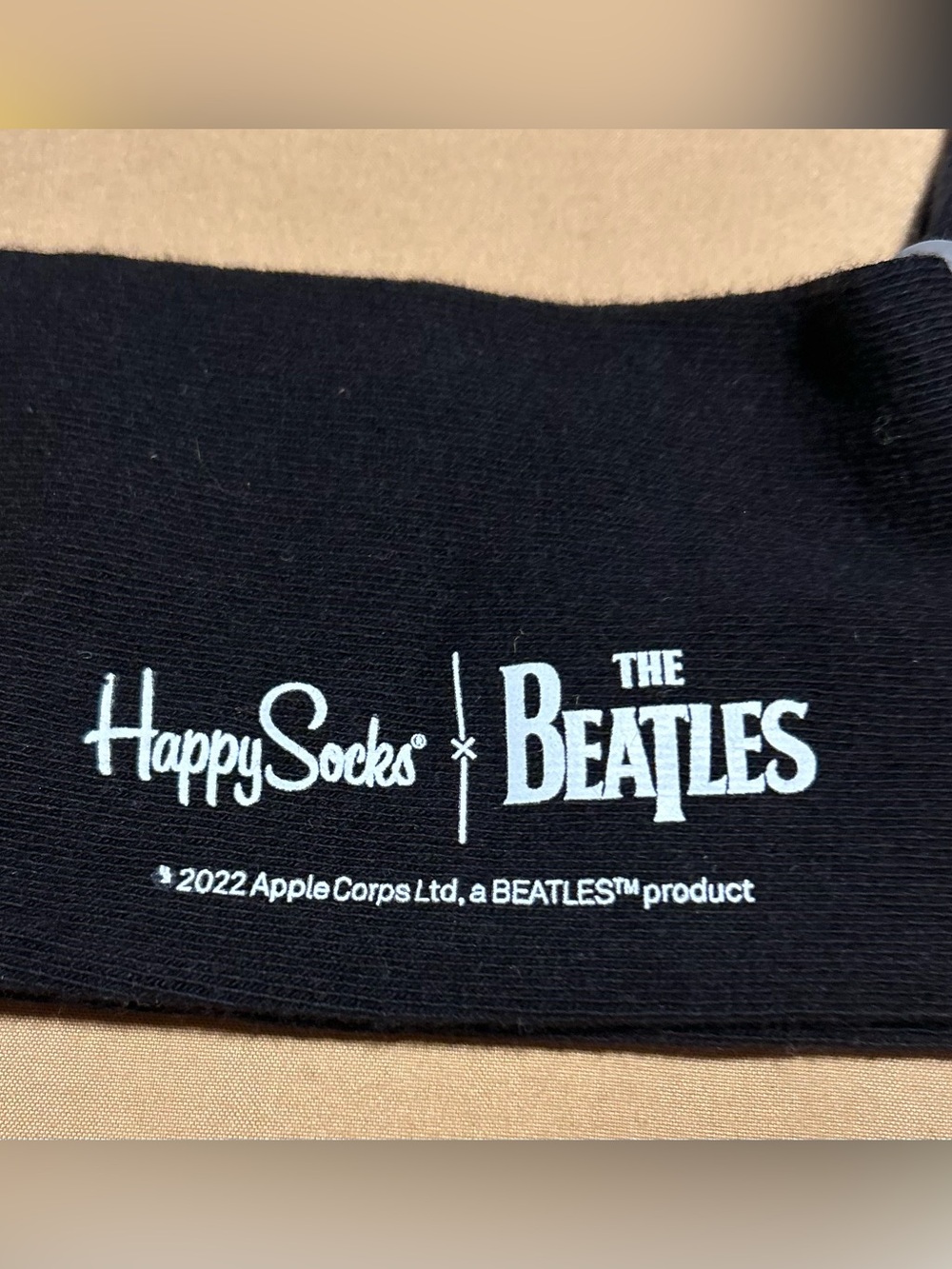 Happy Socks x The Beatles Black Crew Socks with White Logo